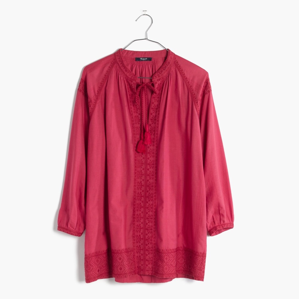 Madewell Embroidered Camelia Tassel Top